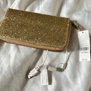 NY&C (New York & Company) Gold Glitter Wallet with Charging Cables